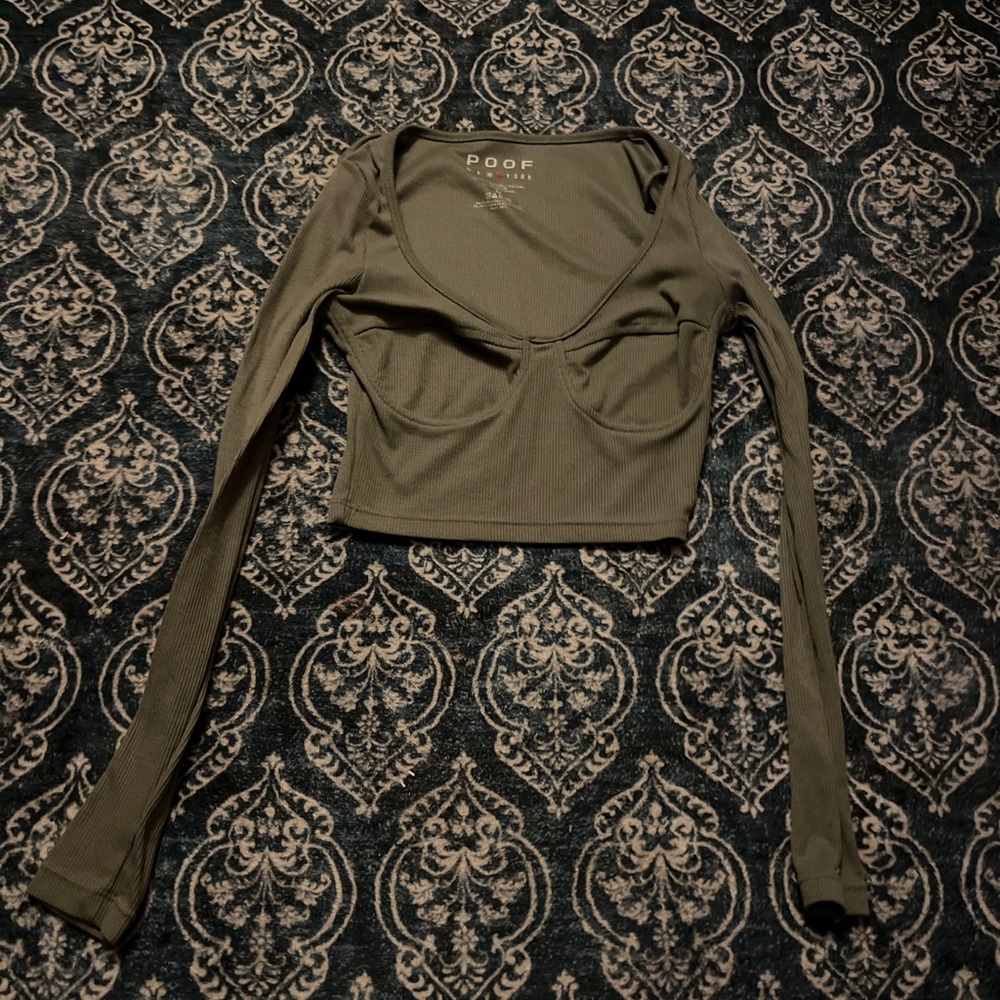 Poof! Olive Green Long Sleeve Crop Top